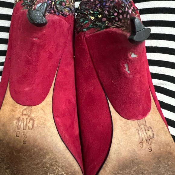 Claudio Merazzi Italian Red suede Low articulated heels Feather fetish 6.5B - Picture 5 of 5